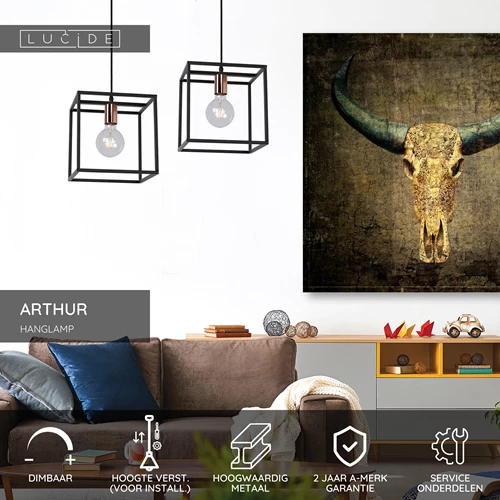 Lucide ARTHUR - Hanglamp - 1xE27 - Zwart - USP